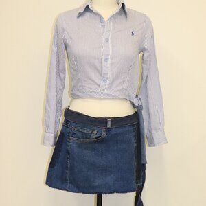 Wrap-tie Crop Top & Wrap-around Denim Skirt